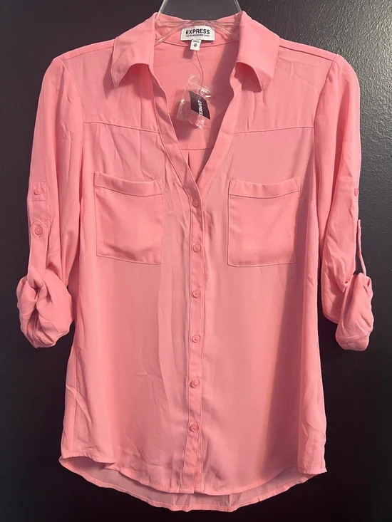 EXPRESS Bubble Gum Pink Portofino Button-Down Shirt - Picture 1 of 4